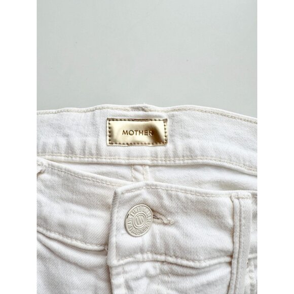 MOTHER The Insider Crop Step Fray White Striped Side Bootcut Jeans, Size 30 - Picture 13 of 16